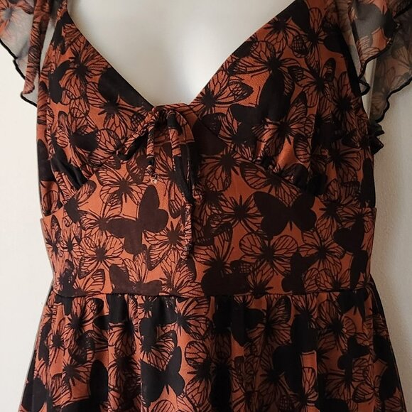 Wild Fable sundress mini sz M brown black butterflies EUC - Picture 3 of 4